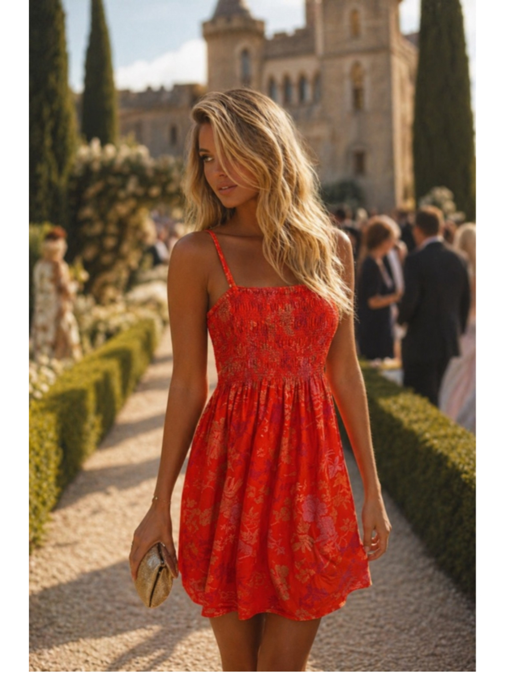 Universal Thread Orange‎ Floral Smocked Mini Dress Summer Boho XS Coastal Resort
